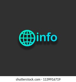 domain for information resources, globe and info. Colorful logo concept with soft shadow on dark background. Icon color of azure ocean