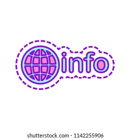 domain for information resources, globe and info. Colored sketch with dotted border on white background