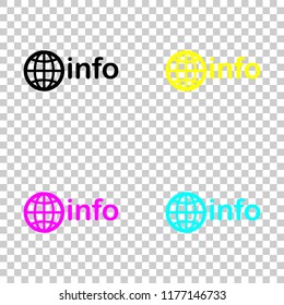 domain for information resources, globe and info. Colored set of cmyk icons on transparent background