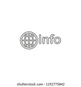 domain for information resources, globe and info. Dotted outline silhouette with shadow on white background