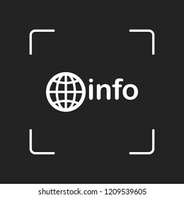 domain for information resources, globe and info. White object in camera autofocus on dark background