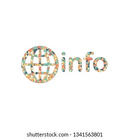 domain for information resources, globe and info. Colored mosaic with polygons