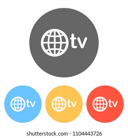 domain for media and television, globe and tv. Set of white icons on colored circles