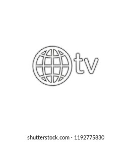 domain for media and television, globe and tv. Dotted outline silhouette with shadow on white background