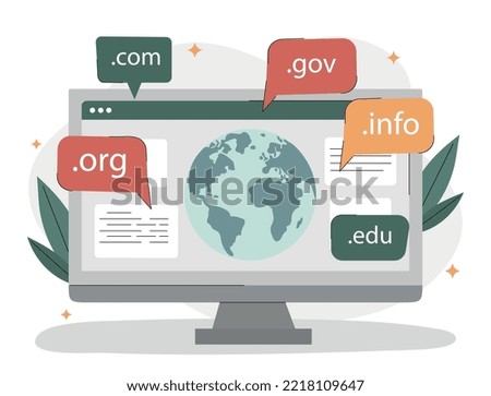 Domain name concept. Select addresses for website, internet and wireless connection. Modern technologies and digital world, cyberspace. Online page at computer. Cartoon flat vector illustration