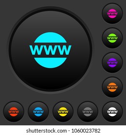 Domain name dark push buttons with vivid color icons on dark grey background