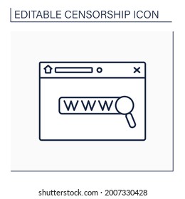 Domain name line icon. Unique name identifies website. Data secure. Identify Internet resources. Censorship concept. Isolated vector illustration. Editable stroke. 