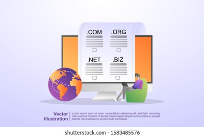 Domain name and registration concept. register a website domain, choose the right domain. Can use for web landing page, banner, mobile app. Vector Illustration