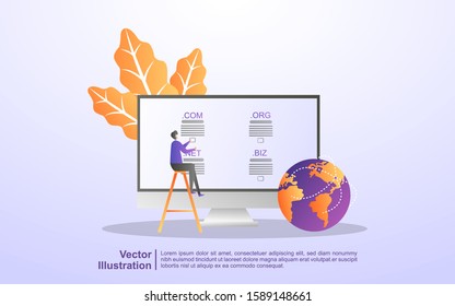 Domain name and registration concept. register a website domain, choose the right domain. Can use for web landing page, banner, mobile app. Vector Illustration