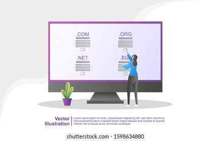 Domain name and registration concept. register a website domain, choose the right domain. Can use for web landing page, banner, mobile app. Vector Illustration