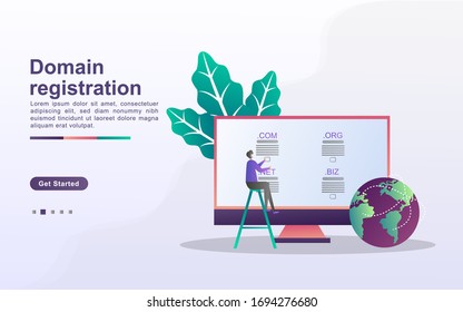 Domain name and registration concept. register a website domain, choose the right domain. Can use for web landing page, banner, mobile app. Vector Illustration