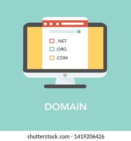 Domain name registration, flat design vector illustration.