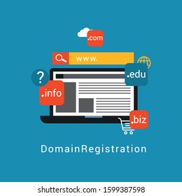 Domain name registration, flat design vector illustration