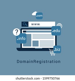 Domain name registration, flat design vector illustration