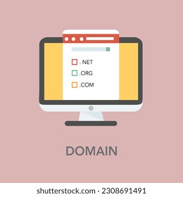 Domain name registration, flat design vector illustration.