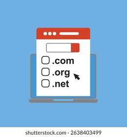 Domain name registration, flat design vector illustration.