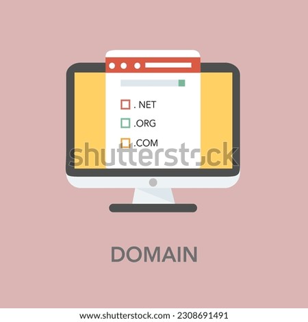 Domain name registration, flat design vector illustration.