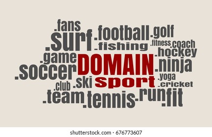 Domain names words cloud relative to sport theme. Internet and web telecommunication concept