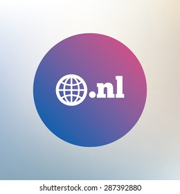 Domain NL sign icon. Top-level internet domain symbol with globe. Icon on blurred background. Vector