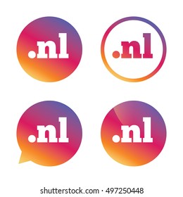 Domain NL sign icon. Top-level internet domain symbol. Gradient buttons with flat icon. Speech bubble sign. Vector