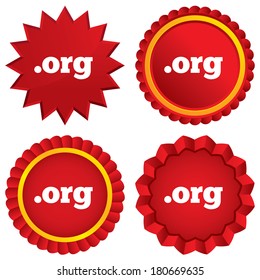 Domain ORG sign icon. Top-level internet domain symbol. Red stars stickers. Certificate emblem labels. Vector