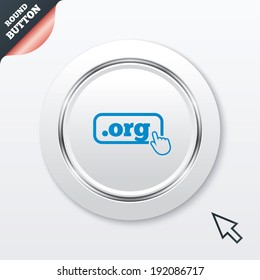 Domain ORG sign icon. Top-level internet domain symbol with hand pointer. White button with metallic line. Modern UI website button with mouse cursor pointer. Vector