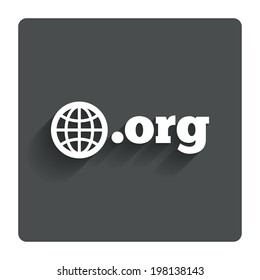 Domain ORG sign icon. Top-level internet domain symbol with globe. Gray flat button with shadow. Modern UI website navigation. Vector