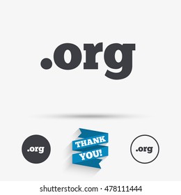 Domain ORG sign icon. Top-level internet domain symbol. Flat icons. Buttons with icons. Thank you ribbon. Vector