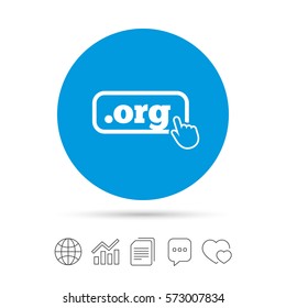 Domain ORG Sign Icon. Top-level Internet Domain Symbol With Hand Pointer. Copy Files, Chat Speech Bubble And Chart Web Icons. Vector