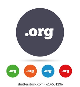 Domain ORG sign icon. Top-level internet domain symbol. Round colourful buttons with flat icons. Vector