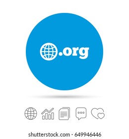 Domain ORG Sign Icon. Top-level Internet Domain Symbol With Globe. Copy Files, Chat Speech Bubble And Chart Web Icons. Vector