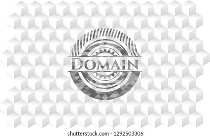 Domain realistic grey emblem with geometric cube white background