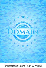 Domain realistic light blue emblem. Mosaic background