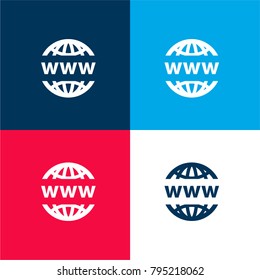 Domain registration four color material and minimal icon logo set in red and blue
