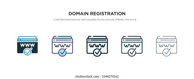 domain registration icon in different style vector illustration. two colored and black domain registration vector icons designed in filled, outline, line and stroke style can be used for web,