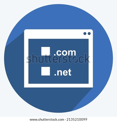Domain Registration Icon in trendy long shadow style isolated on soft blue background