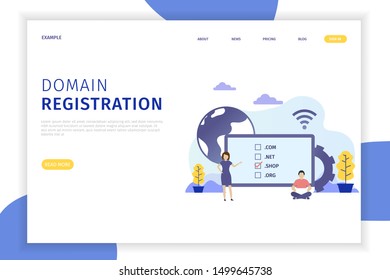 Domain registration illustration concept with character landing page template