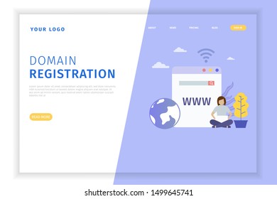 Domain registration illustration concept with character landing page template