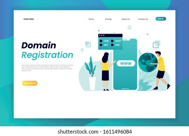 Domain registration illustration concept with character landing page template