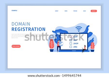 Domain registration illustration concept with character landing page template