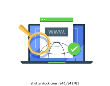 domain registration,communication,search engine optimization,flat design icon vector illustration