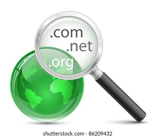 Domain search vector icon. .com .net .org domain finder