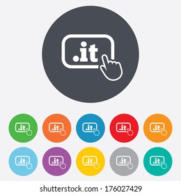 Domain IT sign icon. Top-level internet domain symbol with hand pointer. Round colourful 11 buttons. Vector