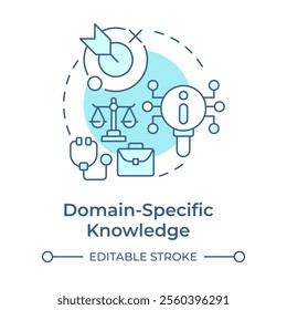 Domain specific knowledge soft blue concept icon. Specialized databases request. Benefit of RAG services. Round shape line illustration. Abstract idea. Graphic design. Easy to use in presentation
