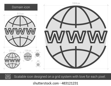 Icono de línea vectorial de dominio aislado en fondo blanco. Icono de línea de dominio para infografía, sitio web o aplicación. Icono escalable diseñado en un sistema de cuadrícula.