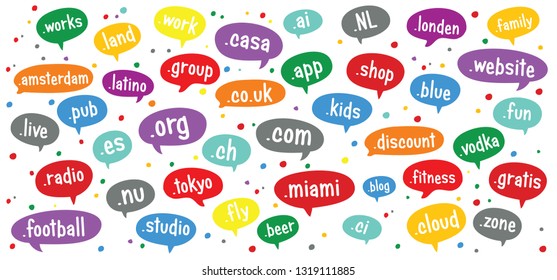 Domains Domain names name registration hosting cloud at web website global internet communication icon icons sign signs fun funny Address Share  business concept Concept Blog Vector Homepage button