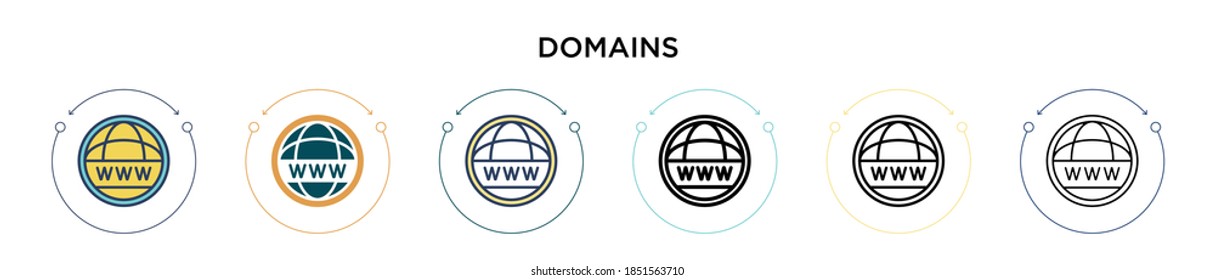 Domains icon in filled, thin line, outline and stroke style. Vector illustration of two colored and black domains vector icons designs can be used for mobile, ui, web