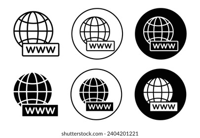 Domains icon. worldwide global internet data roaming or search website web page through browser. net address connection network technology symbol set. www online site homepage information vector 
