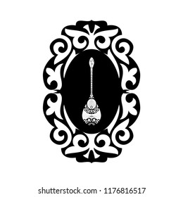 Dombra. National instrument. Pattern, ornament. Sketch. Logo. Monochrome