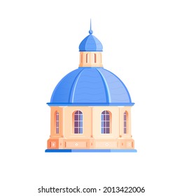 The Dome Of The Building. The Roof Is Blue. Glazing Of The Building. The Arch. Vector Architectural Illustration.